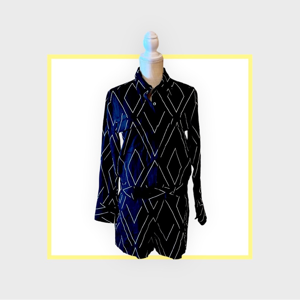 NEW Equipment long sleeve black patterned romper.  NWOT. 100% silk .